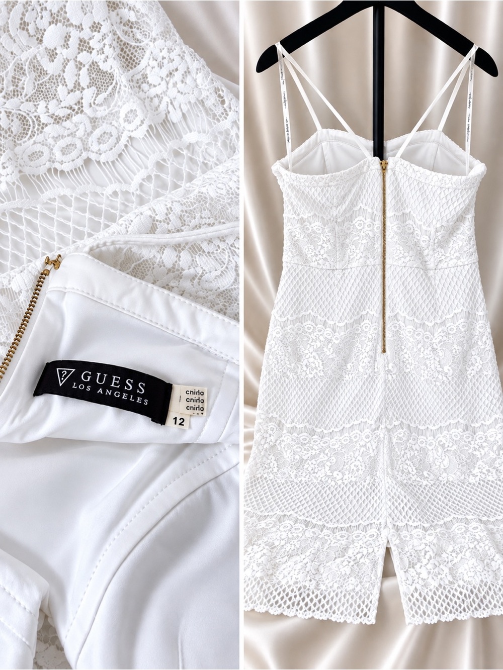 GUESS White Lace Chemise with Gold Back Zipper